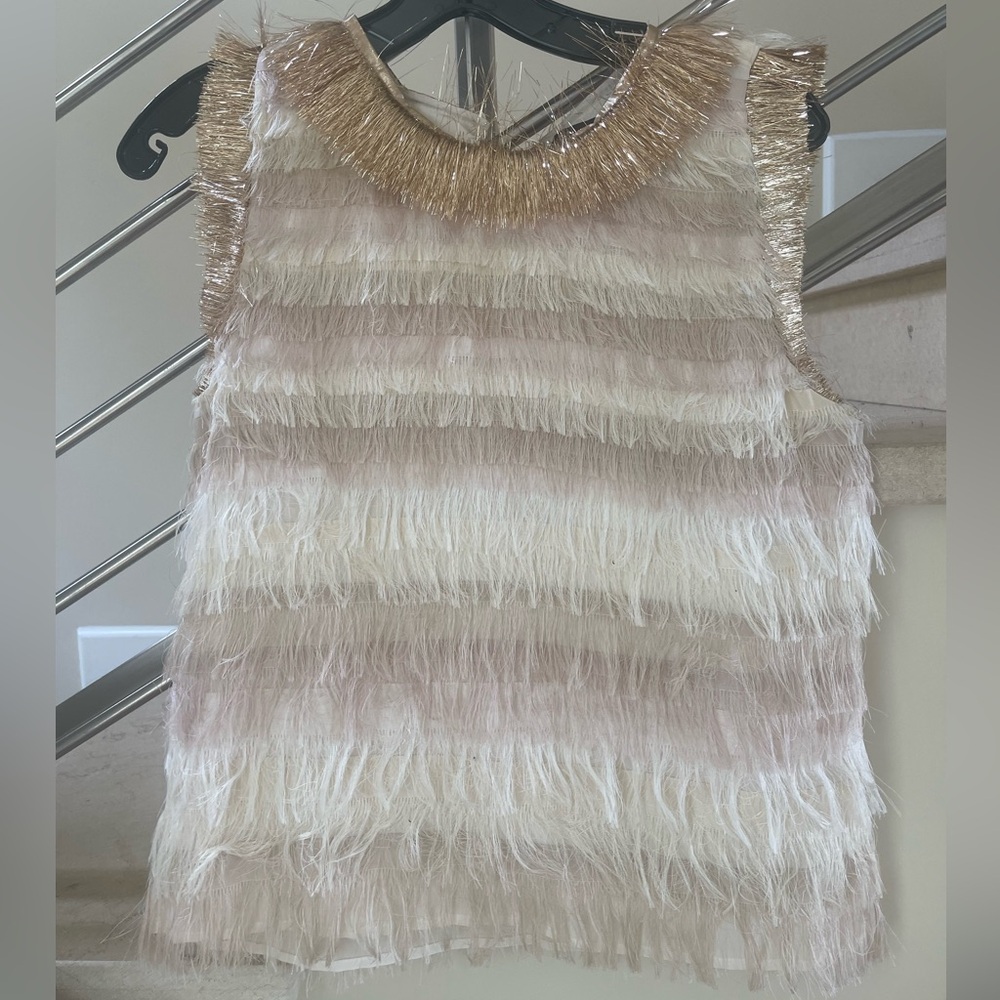 Elegant Cream and Gold Fringe Top
